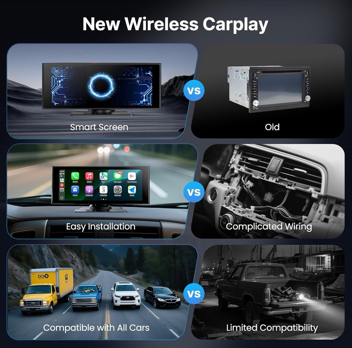 Wireless Car Play Screen, 10.26” Monitor with Apple Carplay & Android Auto