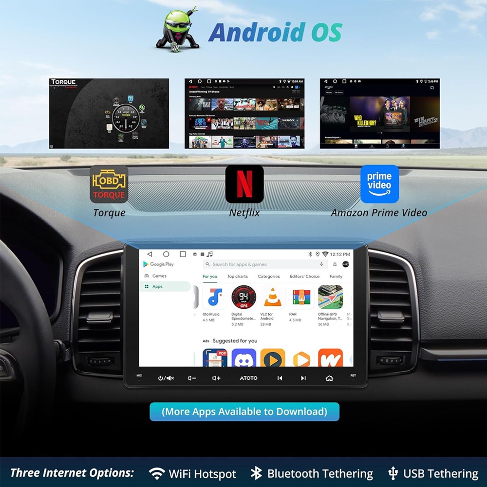 ATOTO OBDII Android Car Audio In-Dash Units 9″ GPS Radio Cam+DVR Dash Camera SWC