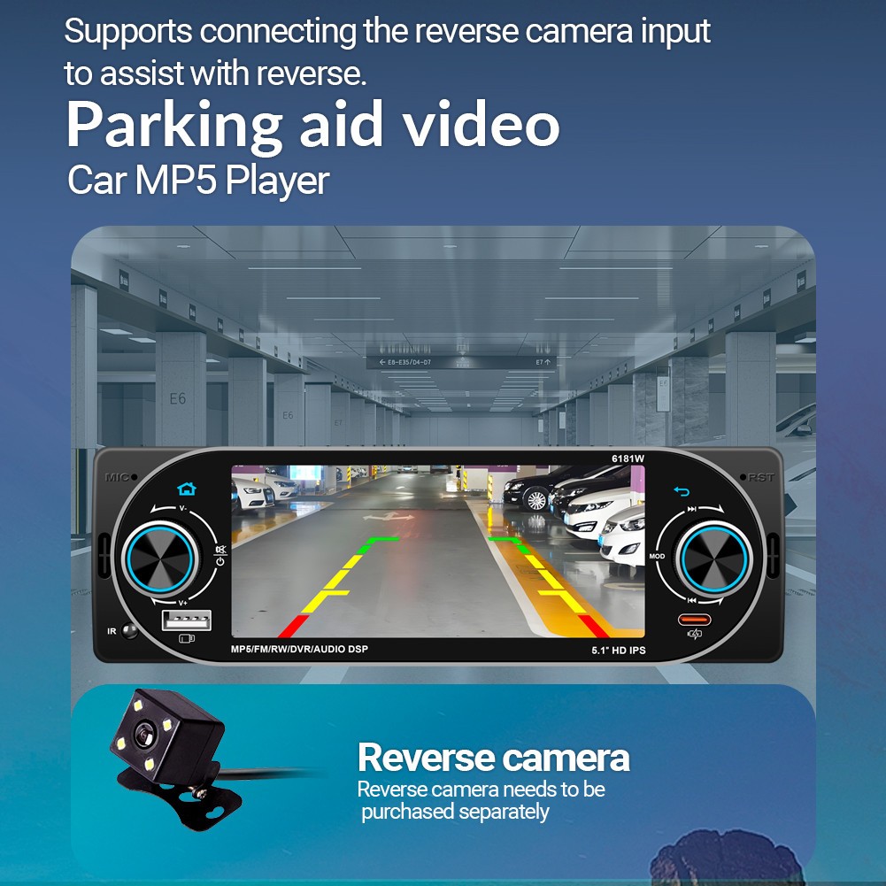 5.1 In 1DIN Multimedia Player Car Radio Touch Srceen FM/RDS USB BT Hands Free