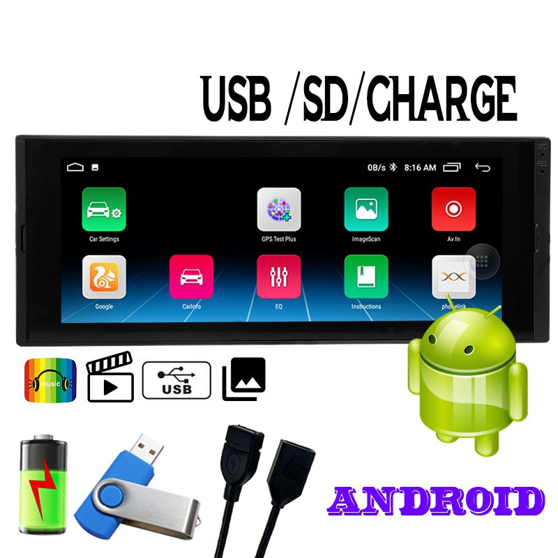 1Din 6.9″Android Car Stereo Touch Screen Built-in CarPlay AHD Rear View WiFi GPS