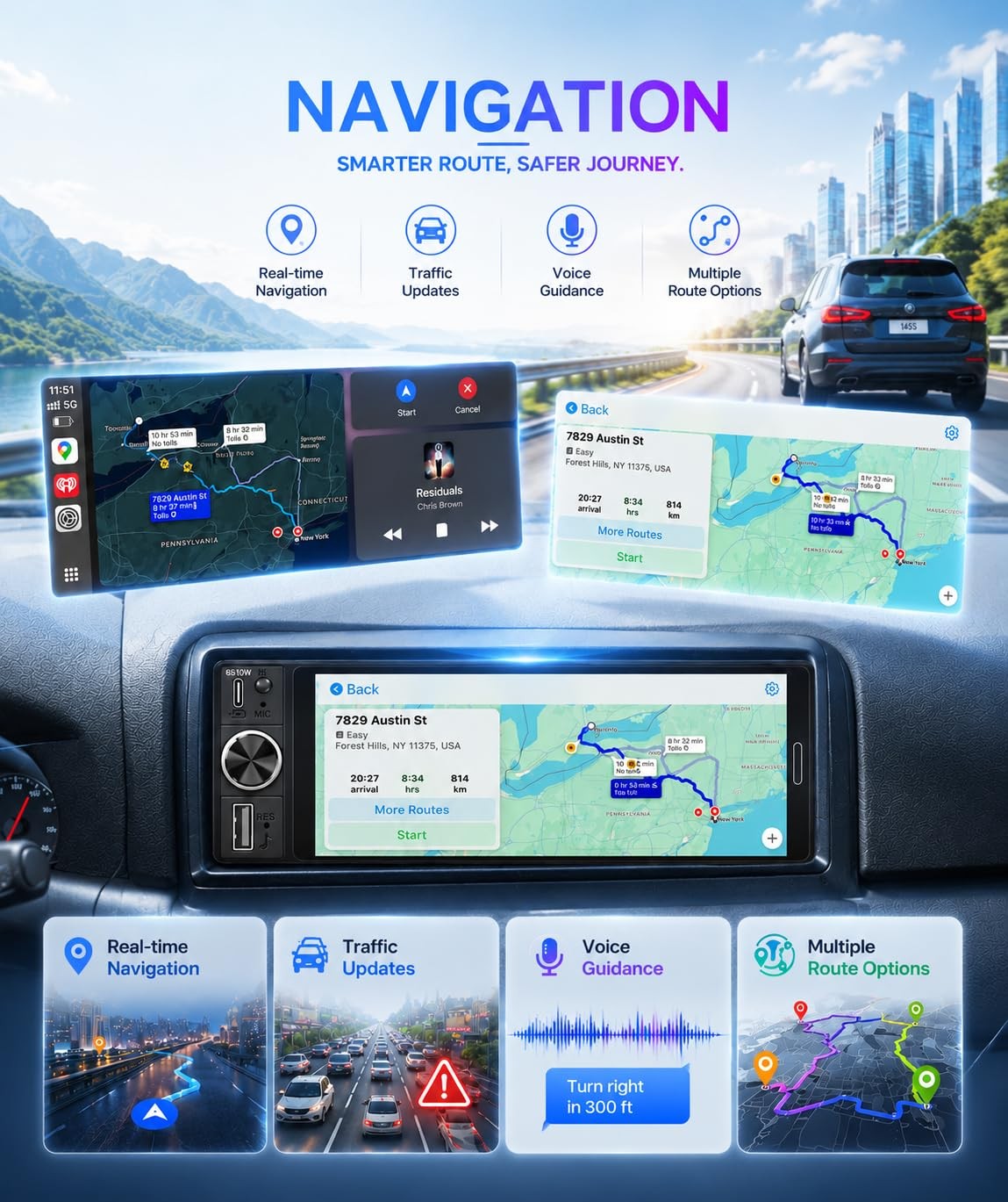 6.5″ Wireless Single Din Car Stereo with Apple CarPlay, 720×1280 HD in-Cell T…