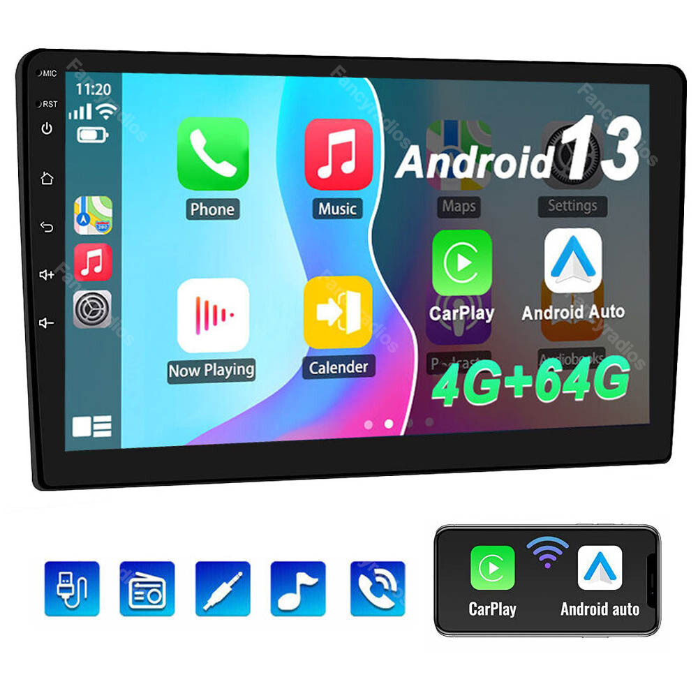 4G+64G 9″ Android 13 Apple CarPlay Double 2 DIN Car Stereo GPS Radio RDS BT WIFI