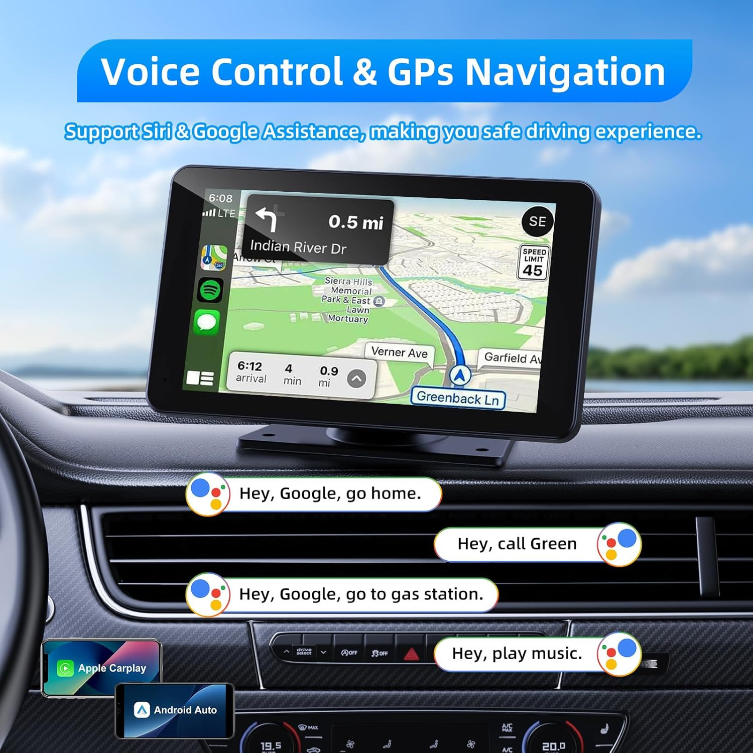 Wireless Carplay and Android Auto Screen for Car, 7″ HD Portable Touch Screen Ca
