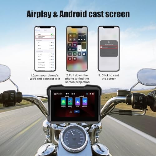 Motorcycle GPS Navigation System with Wireless Carplay Android Auto 5″ 5 inch