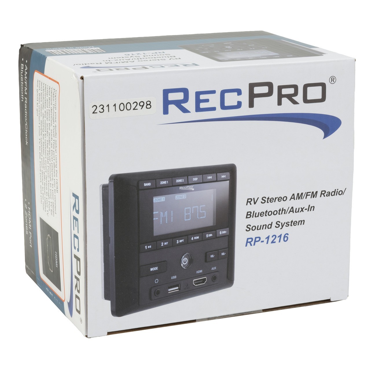 RecPro RV Stereo AM/FM Radio/Bluetooth/Aux-In Sound System Receiver Wall Mount