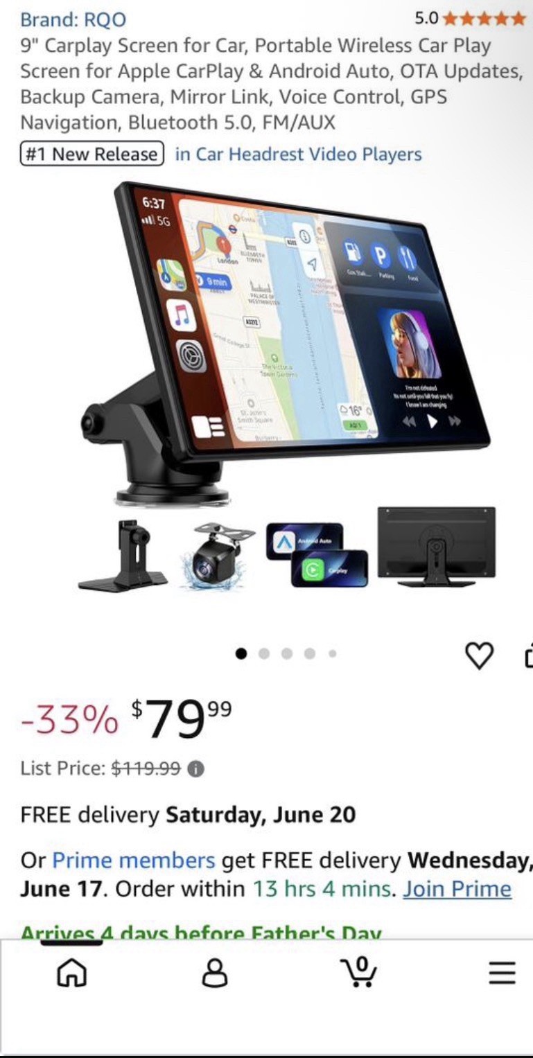 9” Portable Apple CarPlay IPS Touch Screen Car Tablet Android Auto Radio