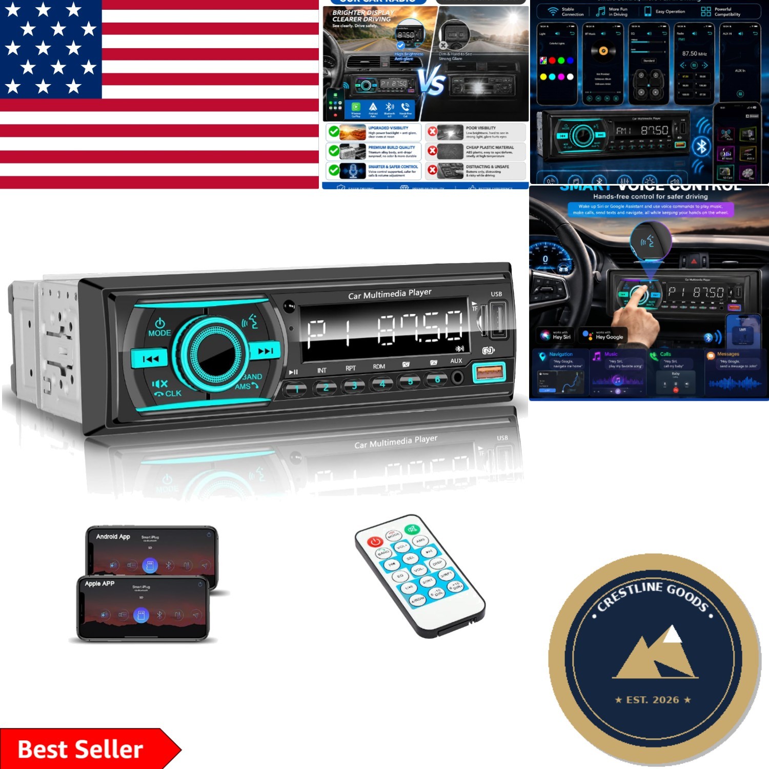 Sleek Single Din Bluetooth Stereo with EQ & 50W Power Output – Ideal Upgrade
