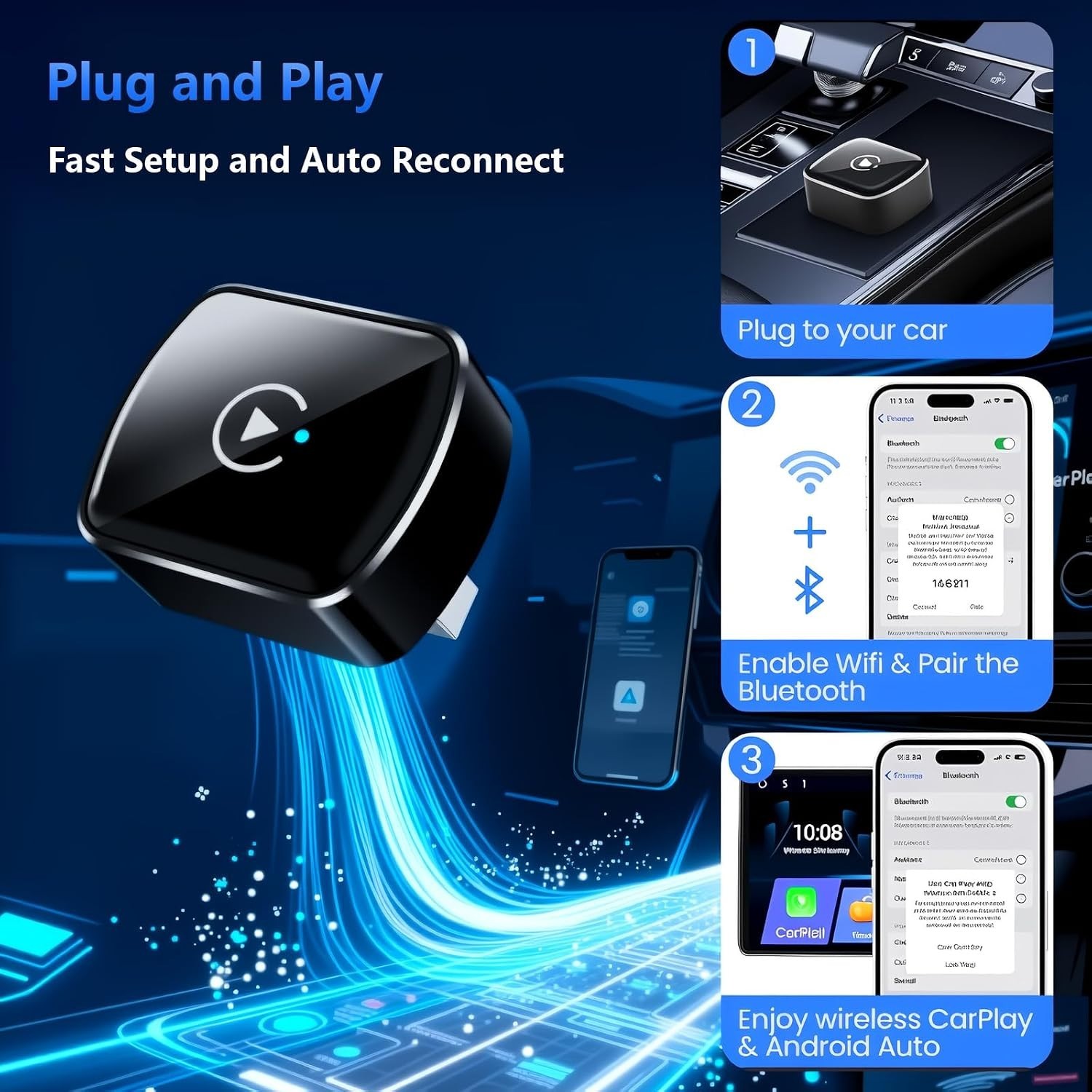 2026 Wireless CarPlay Adapter Upgrade Wired CarPlay to Wireless, Mini USB Design