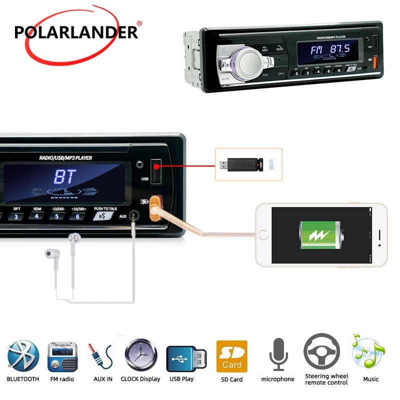 Single Din Dual USB SD FM Radio 60W x 4 Car Stereo Bluetooth MP3 Player