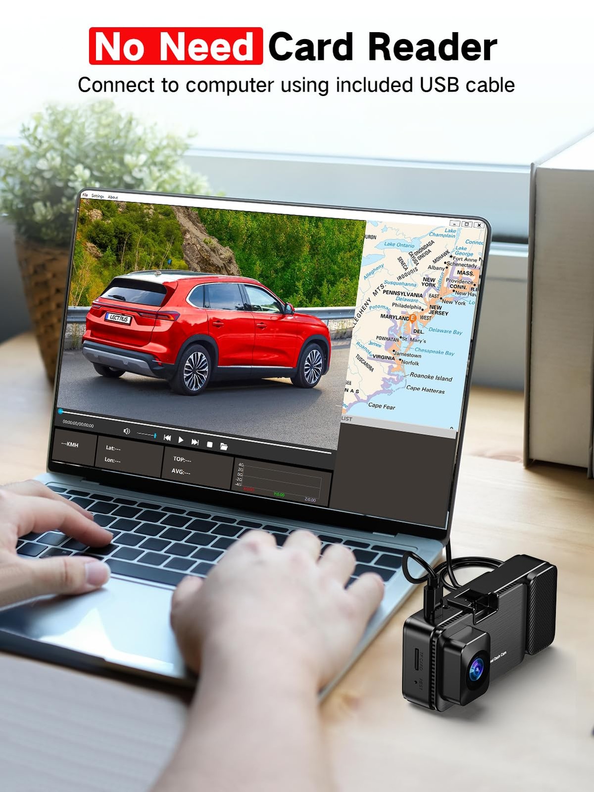 4K UHD 3-Channel Dash Cam Front/Rear/Inside Car Camera with 64GB – Night Vision/
