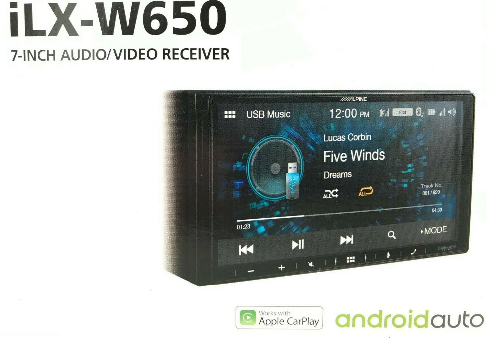 Alpine iLX-W650 Bluetooth Multimedia Android Auto Apple CarPlay Pandora USB 7″