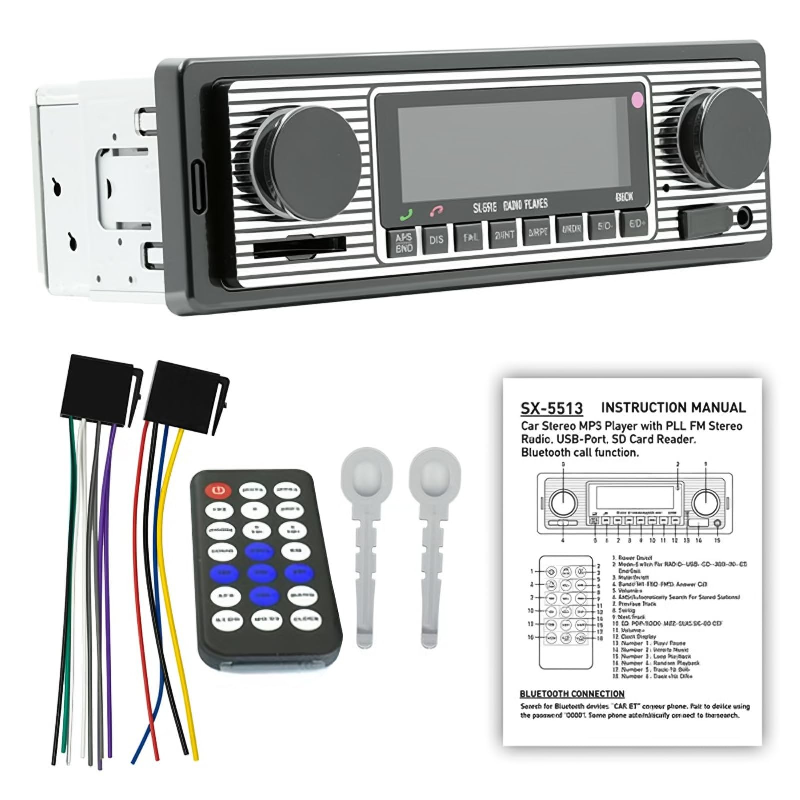Bluetooth Single Din Car Stereo, Hands-Free Calling, FM Radio, USB/SD/AUX, Remot