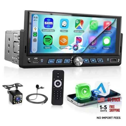 6.86 Inch Single Din Car Stereo Wireless Carplay Android Auto, 1 Din Touch