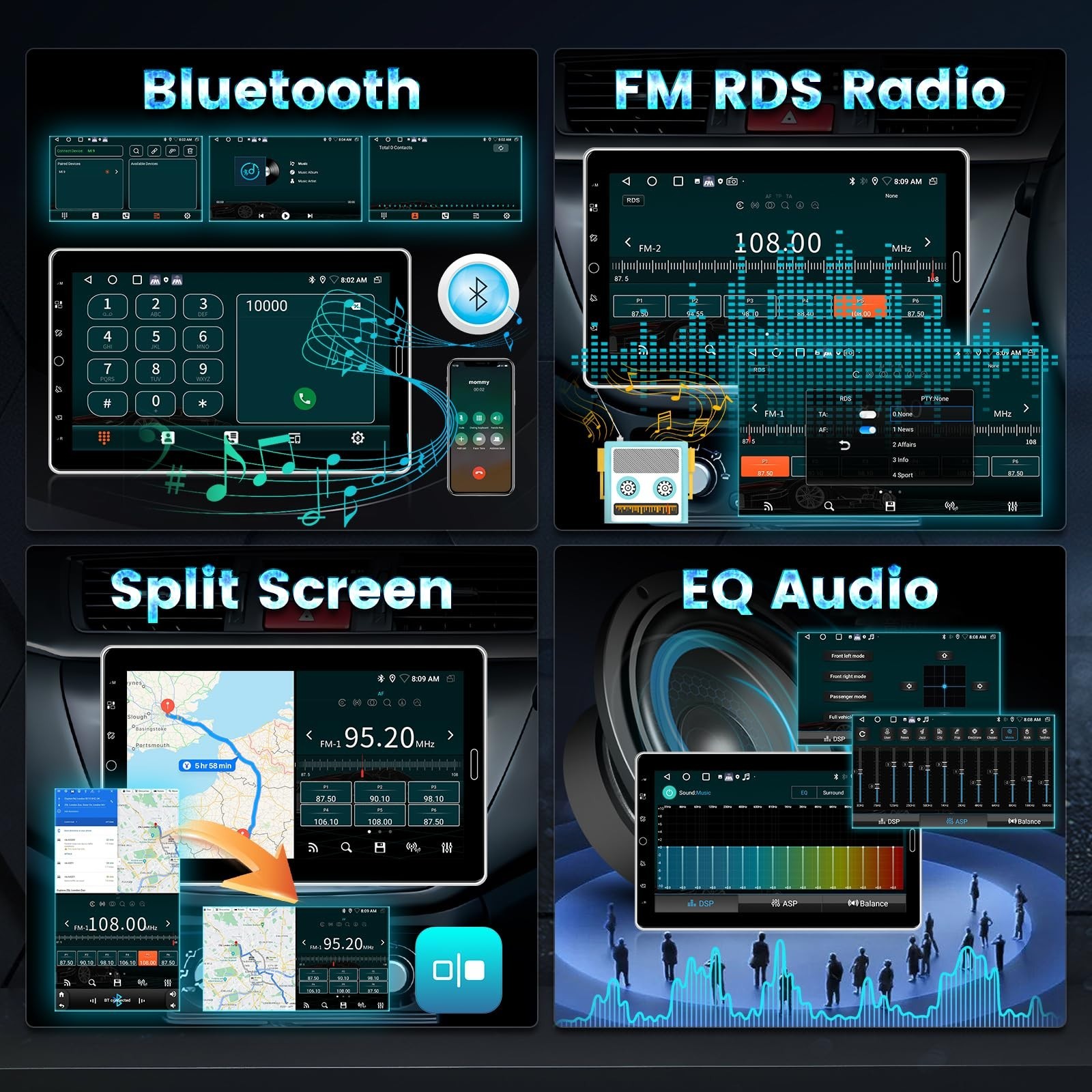 10.1” Android Single Din Car Stereo – 1280×720 Touchscreen, Wireless Carplay, G