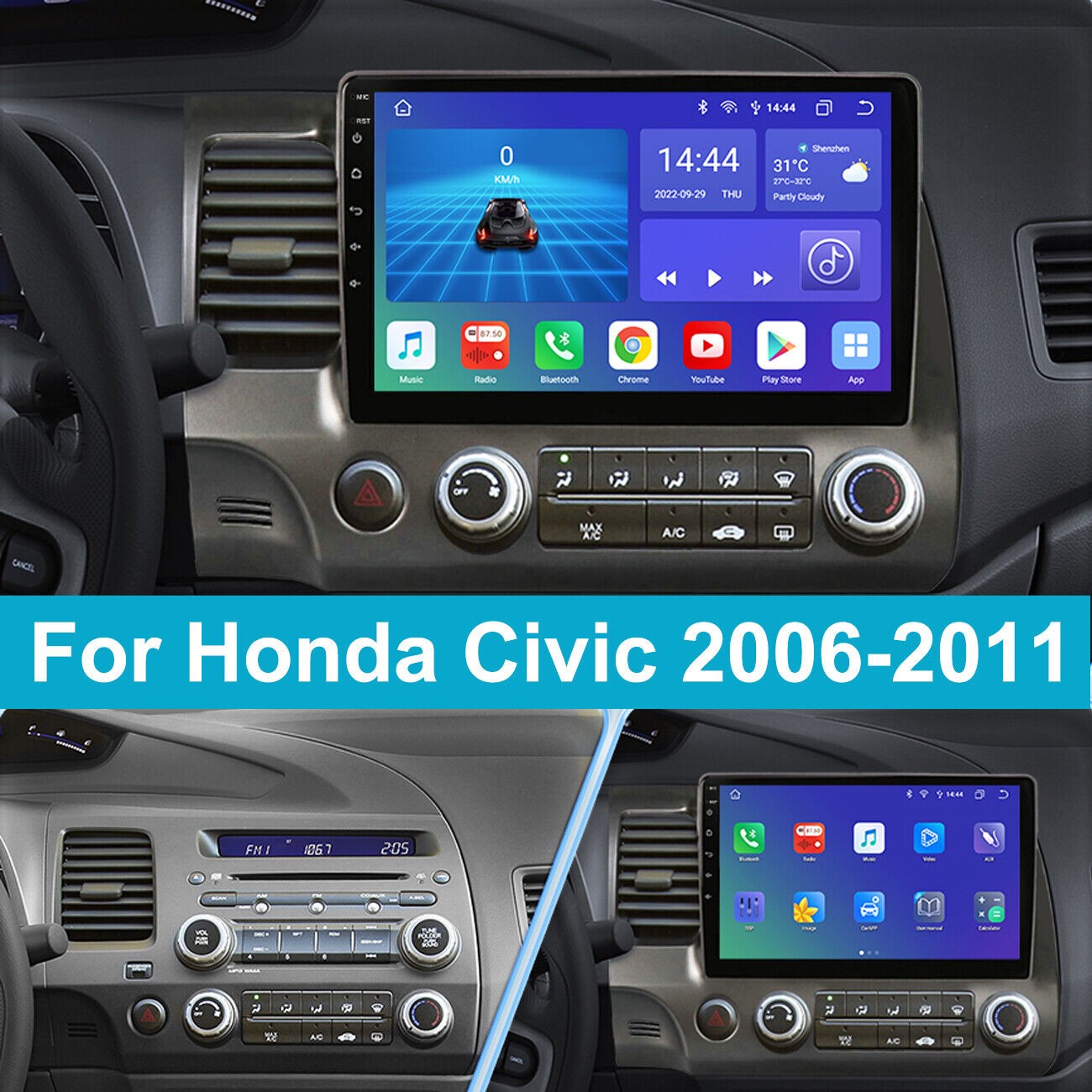 For Honda Civic 2006-2011 Apple CarPlay Android Car Stereo Radio GPS Navi 64G