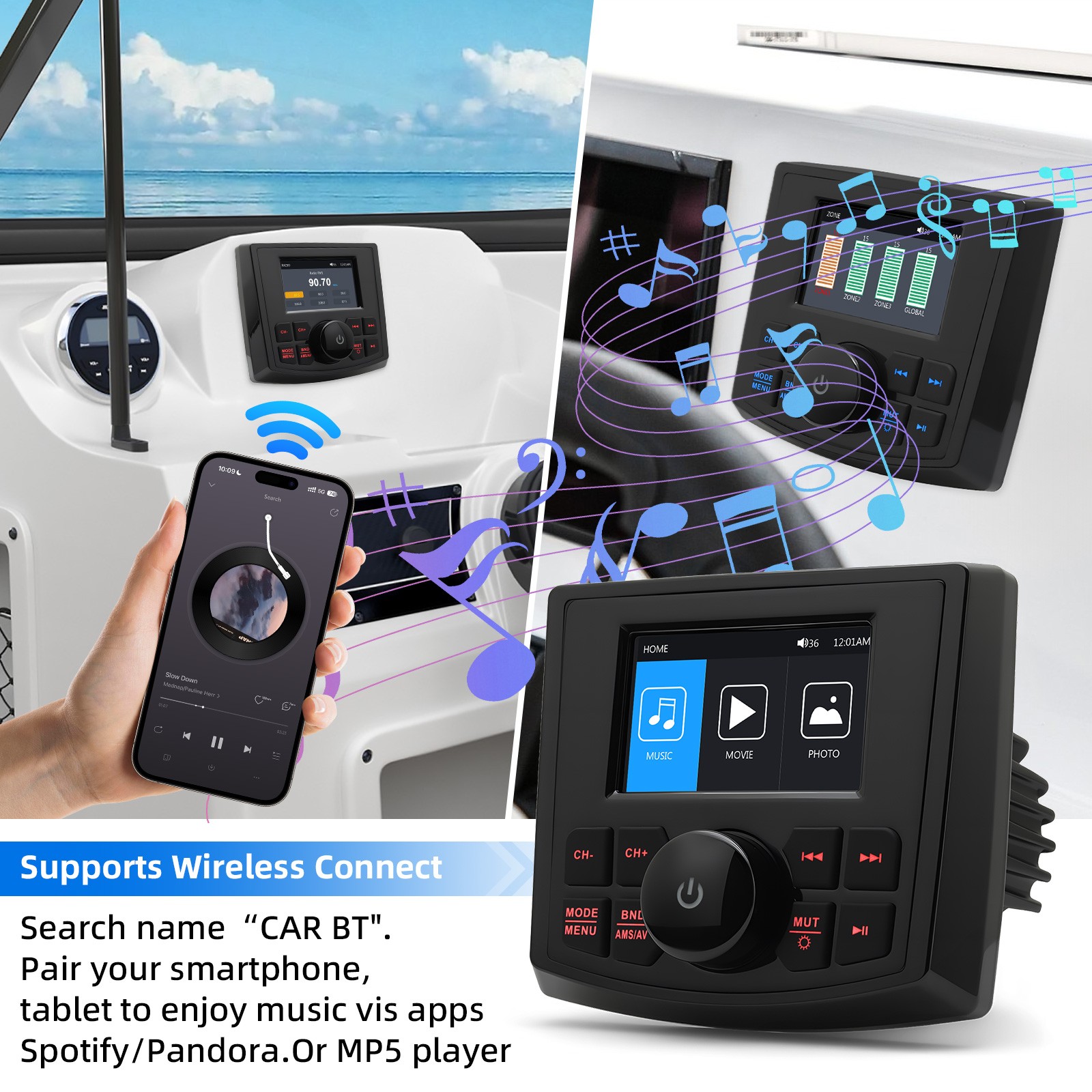 MP5 Marine Radio Boat Radio Stereo Media Video Player Waterproof Bluetooth