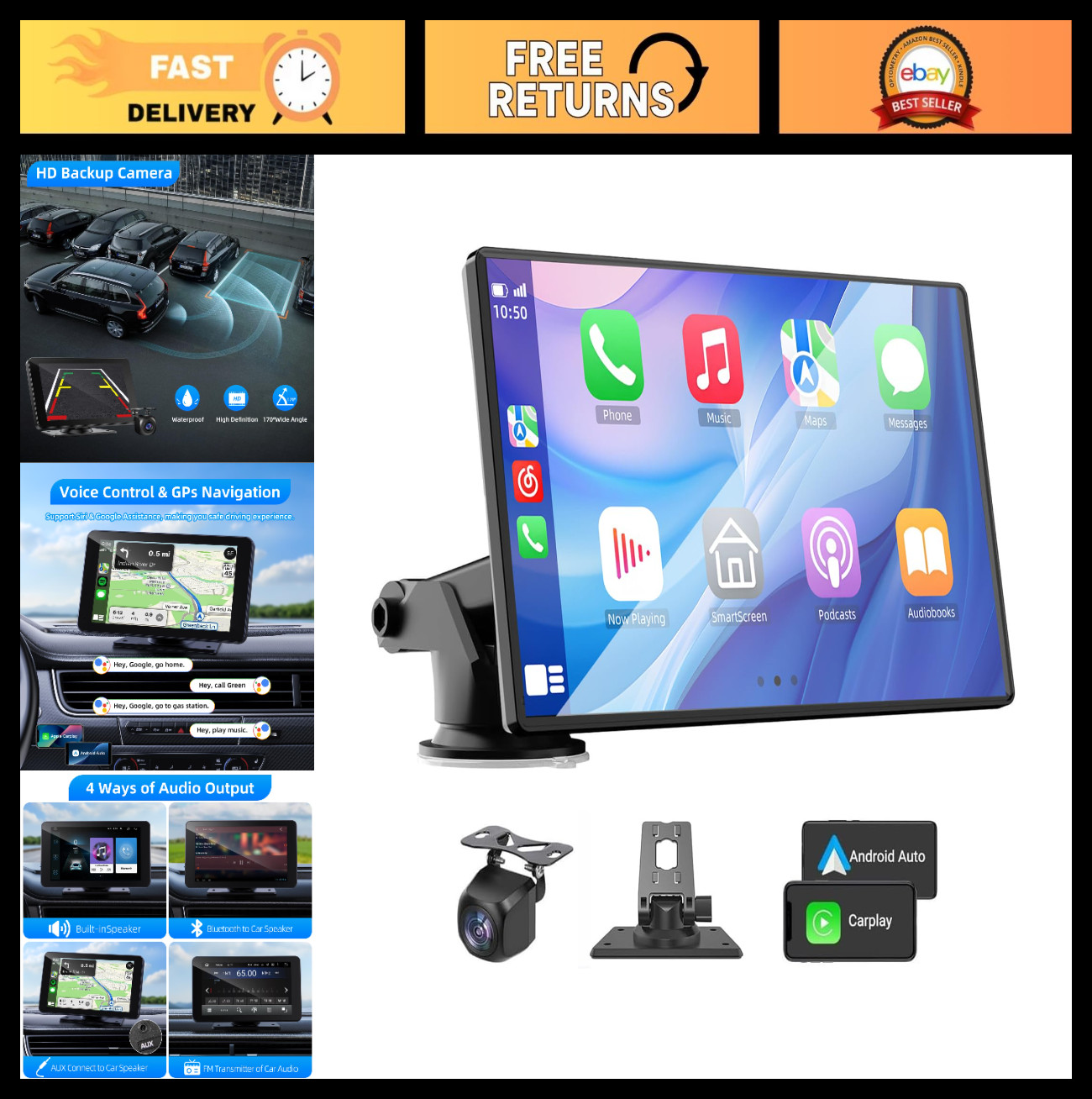 7″ HD Wireless CarPlay & Android Auto Touch Screen Stereo, Bluetooth, Backup Cam