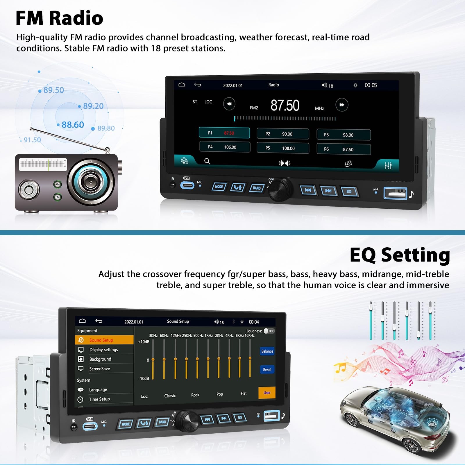 6.86″ Wireless Carplay Car Stereo Single Din Touchscreen Radio Android Auto B…