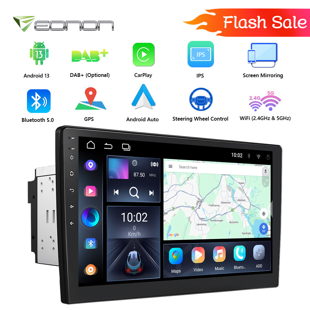 Double Din 10.1″ Android 13 Car Stereo GPS Sat Navi Radio DAB+ Audio WiFi No-DVD