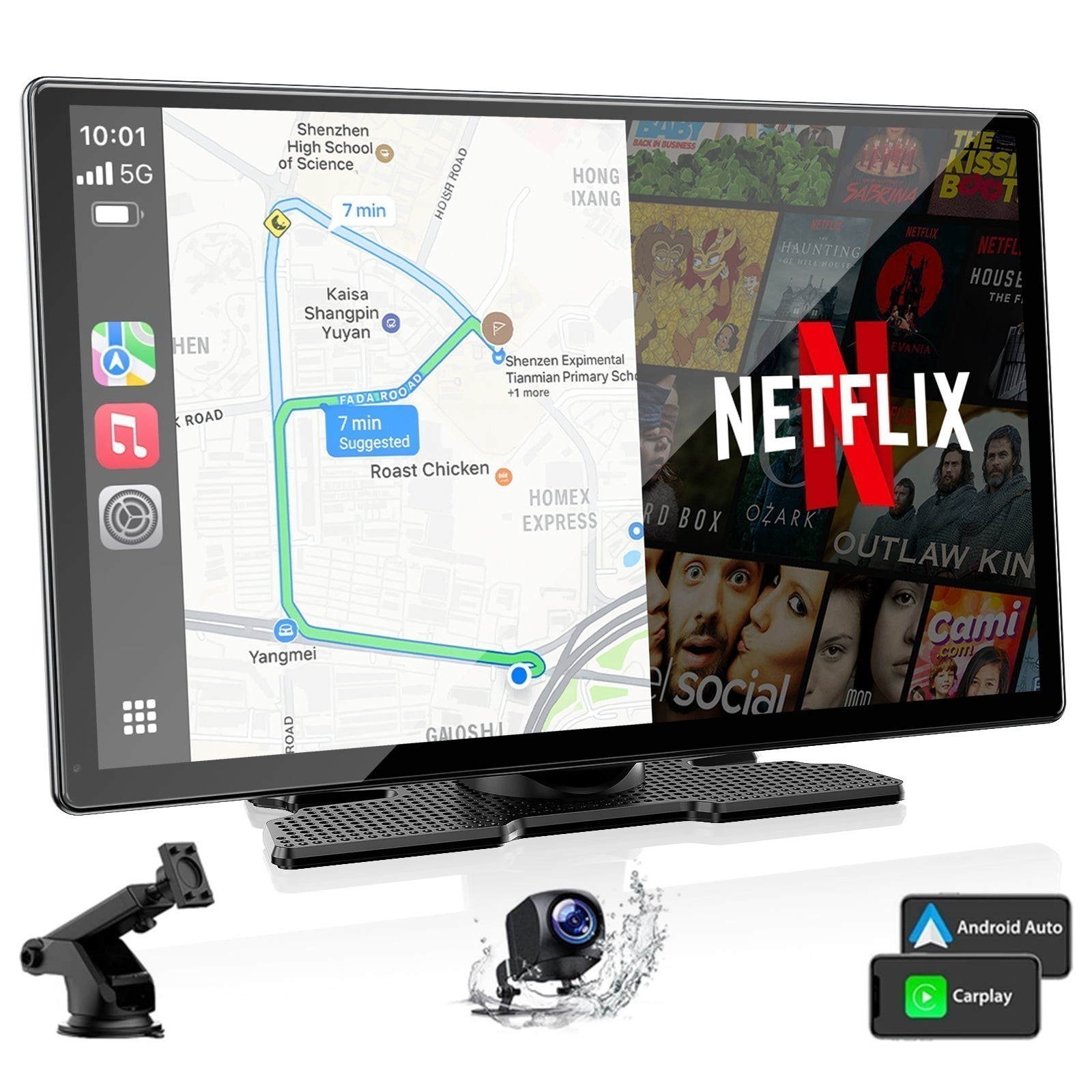 9″ Wireless CarPlay Screen With Youtube Netflix Android Auto GPS+Reverse Camera