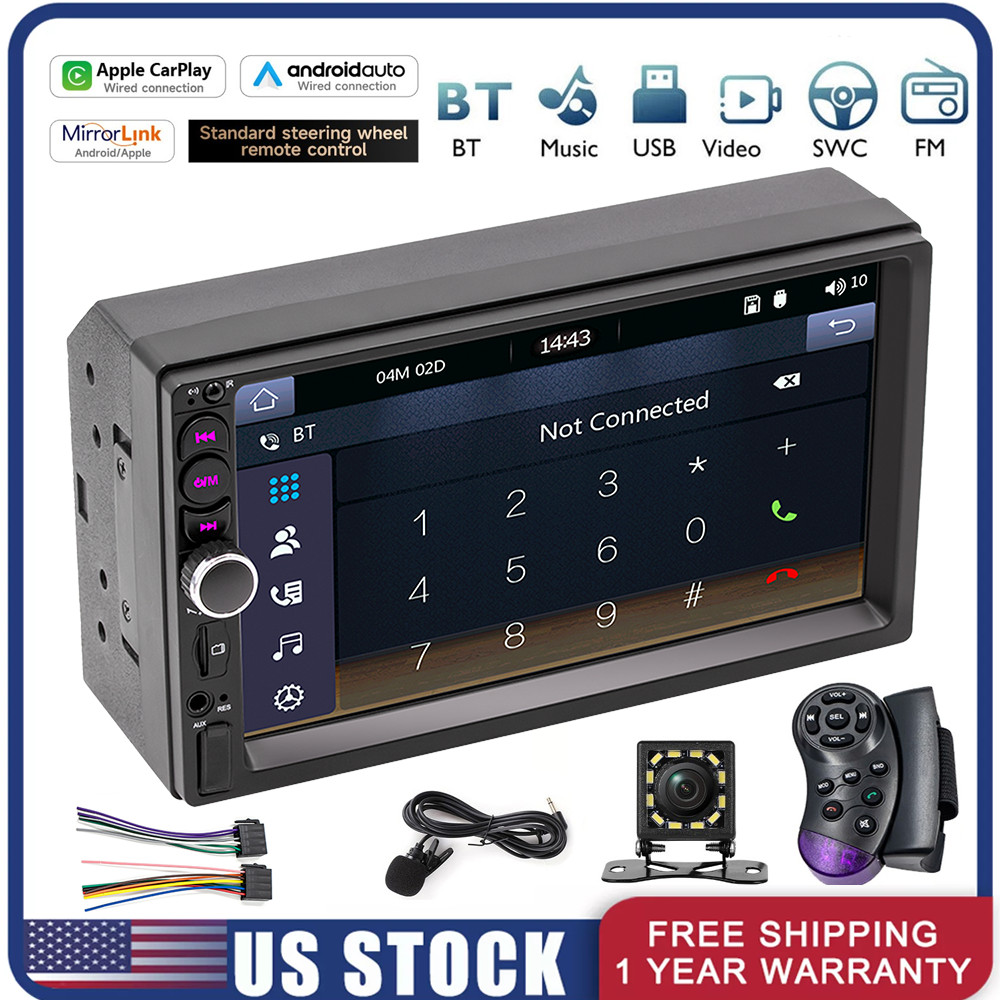 2DIN Double 7” Touchscreen Car Stereo with Bluetooth, GPS& Apple/Android CarPlay