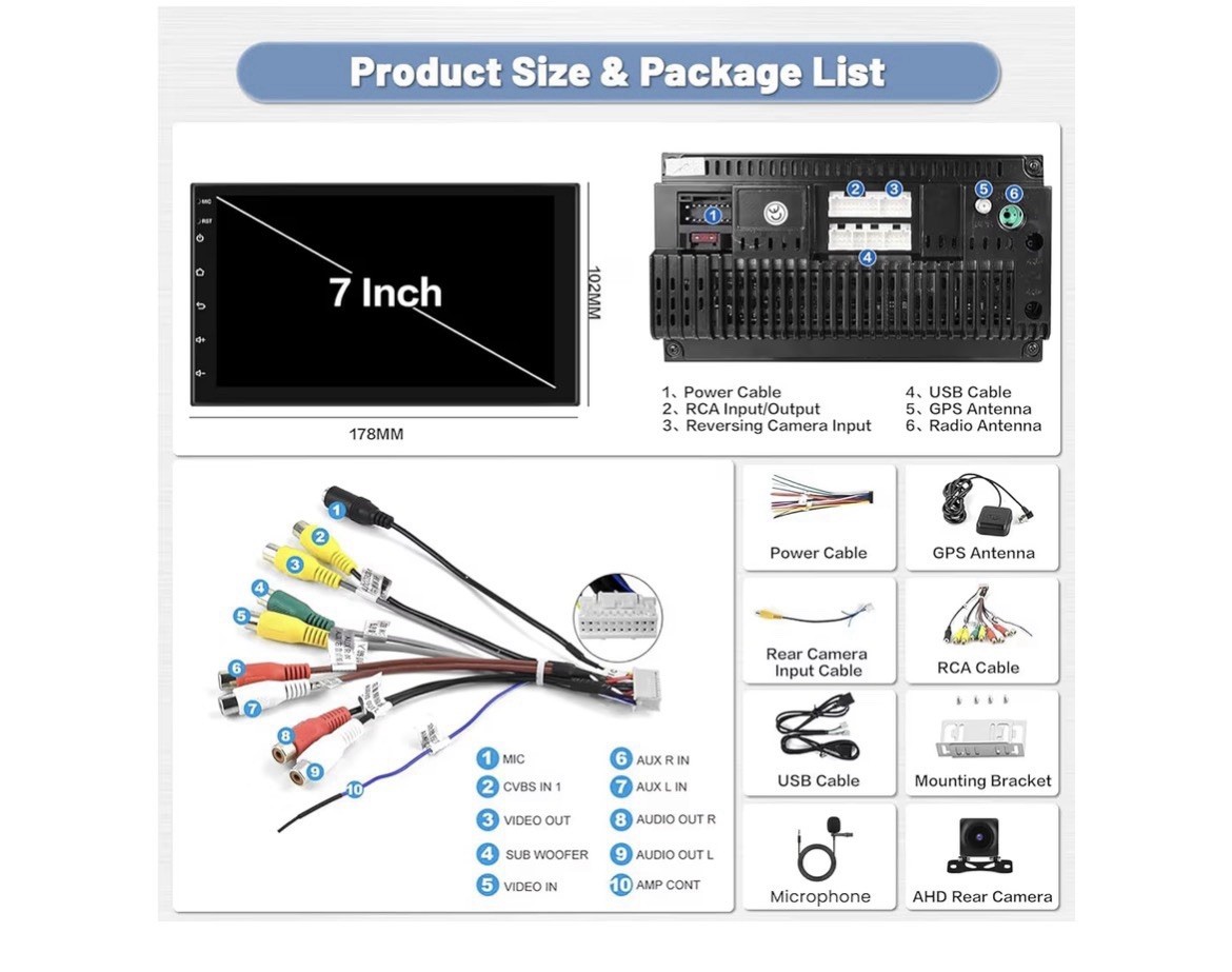 Hikity Y3867 2 DIN Android 13 7in Touchscreen Car MP5 GPS WiFi Bluetooth USB