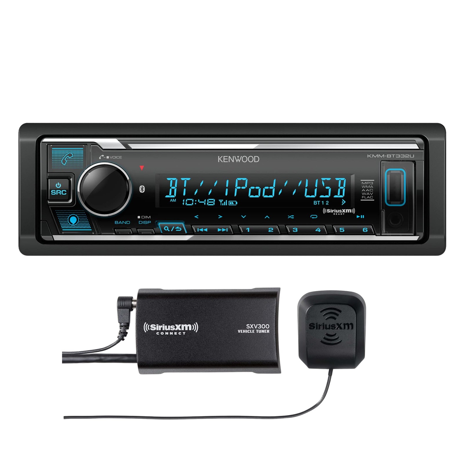 SiriusXM SXV300V1 + KENWOOD KMM-BT332U Car Stereo Bundle – 2 Pcs Audio Upgrade
