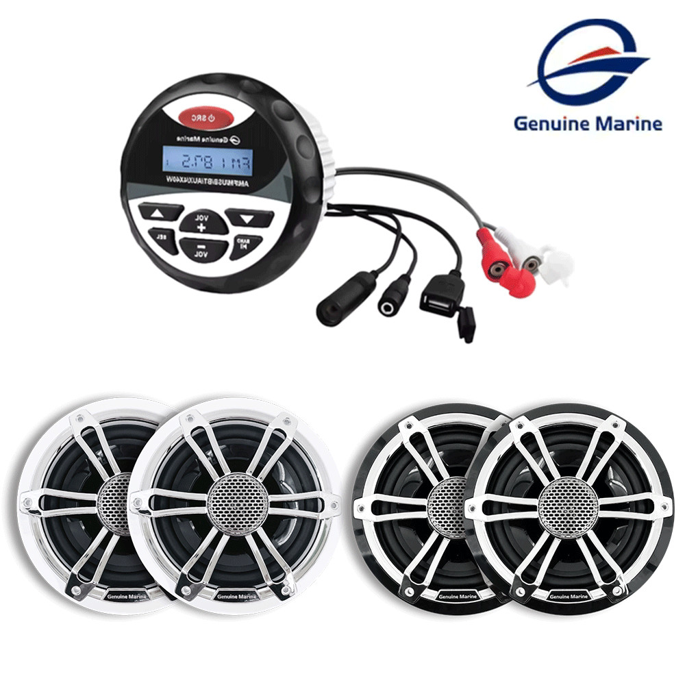 Marine Audio Package w/ Waterproof Bluetooth Stereo Receiver and Boat Speakers