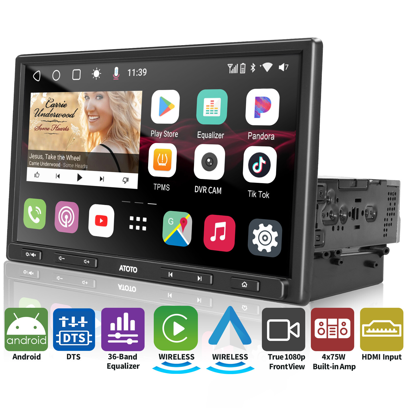 ATOTO 10in Single Din Android Car Stereo 6+128G Wireless Carplay Android Auto 4G