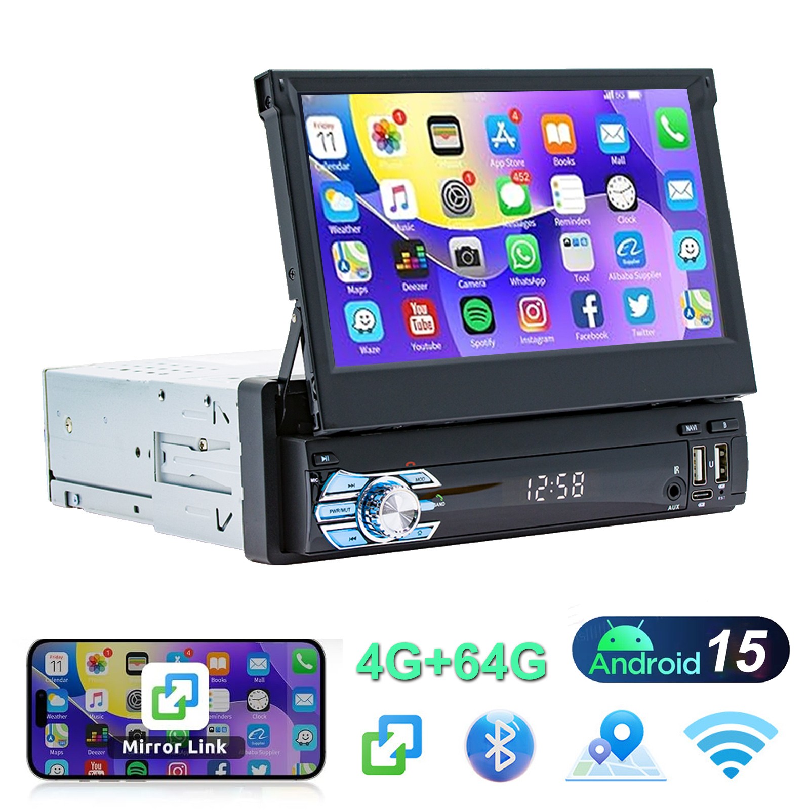 7″ Car Stereo Radio Single 1Din Flip Out Touch Screen MP5 Player USB Bluetooth