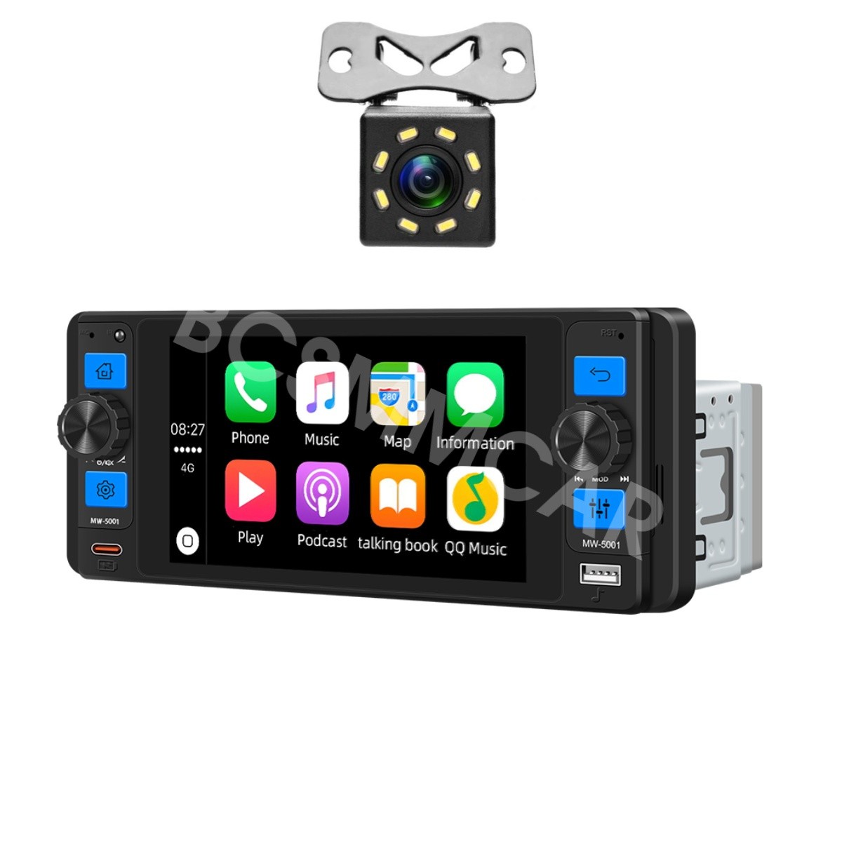 1 Din HD Car MP5 Player For Apple Carplay Android Auto With 8 LED Rear Camera