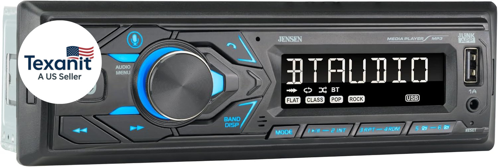 MPR210 7-Character LCD Single DIN Car Stereo Radio | Bluetooth Hands Free Callin
