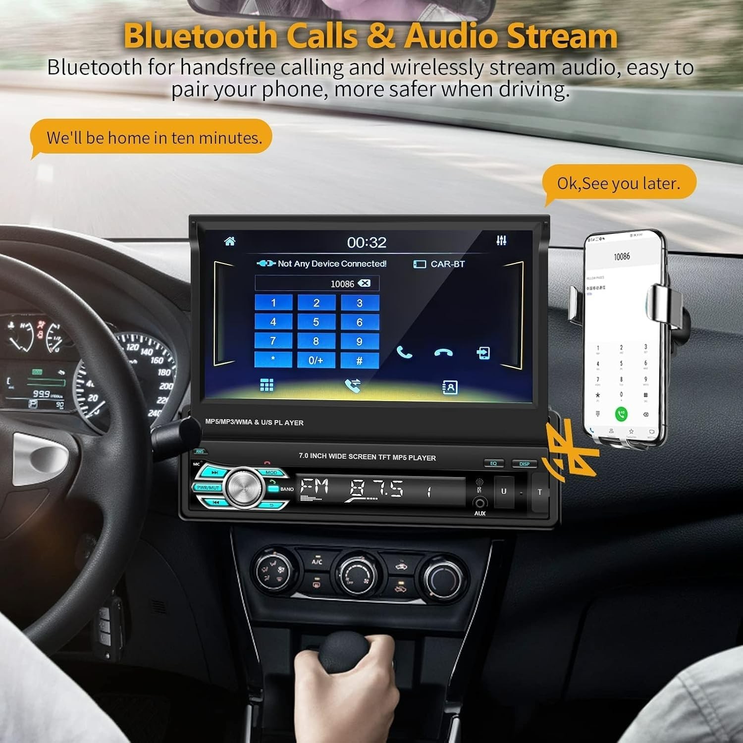 Multi-Functional Car Stereo: 7-Inch Touchscreen with Reverse Camera & Bluetooth