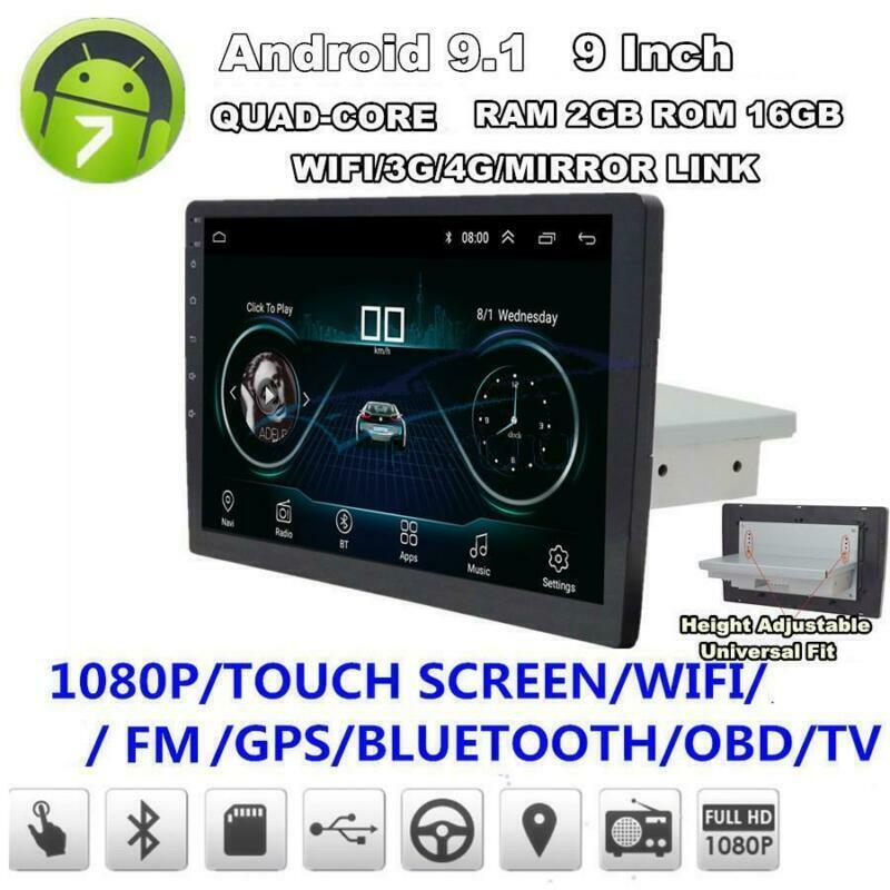 1 Din 9″ 1080P Touch Screen Quad-core RAM 2GB ROM 16GB Car Stereo Radio GPS Nav