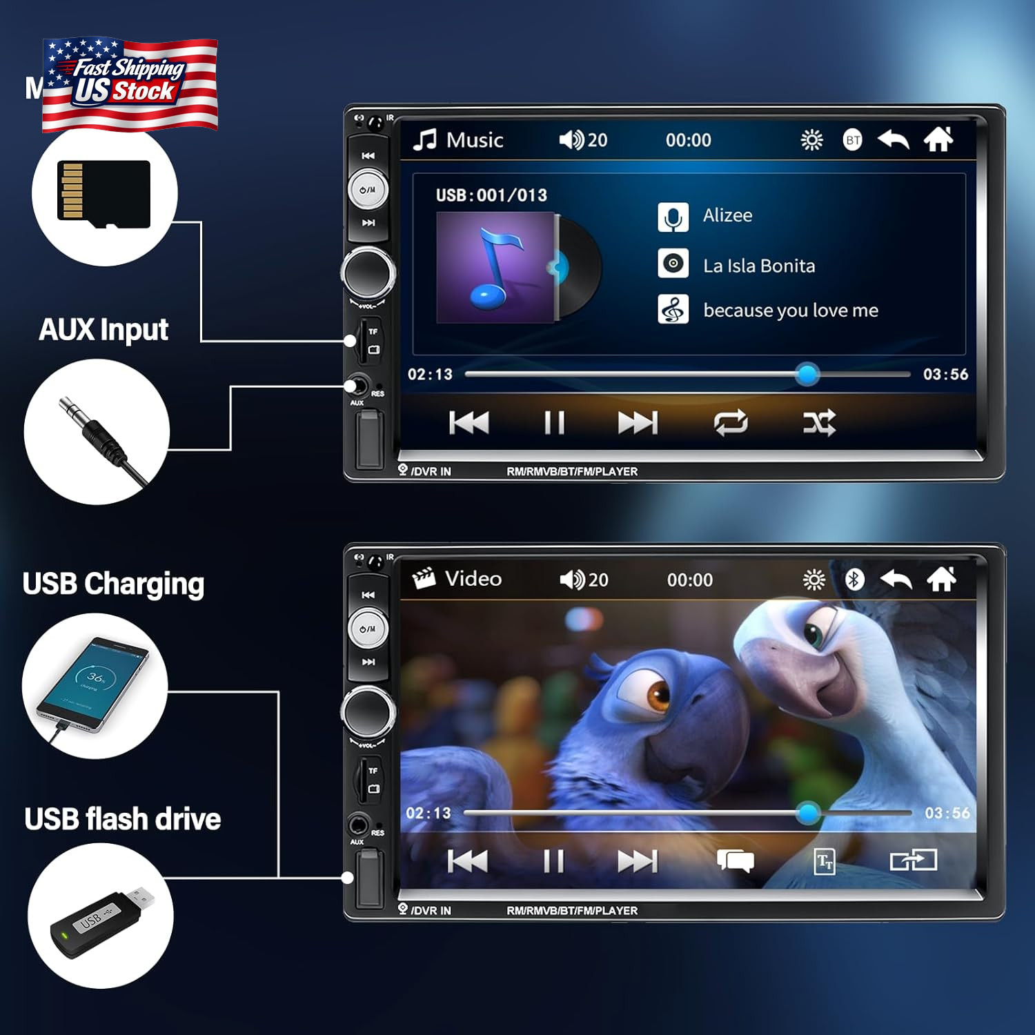 Amprime Double Din Car Stereo Radio with Bluetooth 7” Touch Screen FM Receiver M