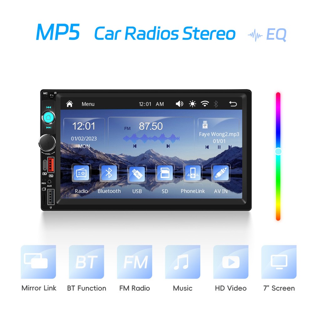 7″ Wireless Carplay Double 2 DIN Car MP5 Player BT USB Stereo Radio With Camera