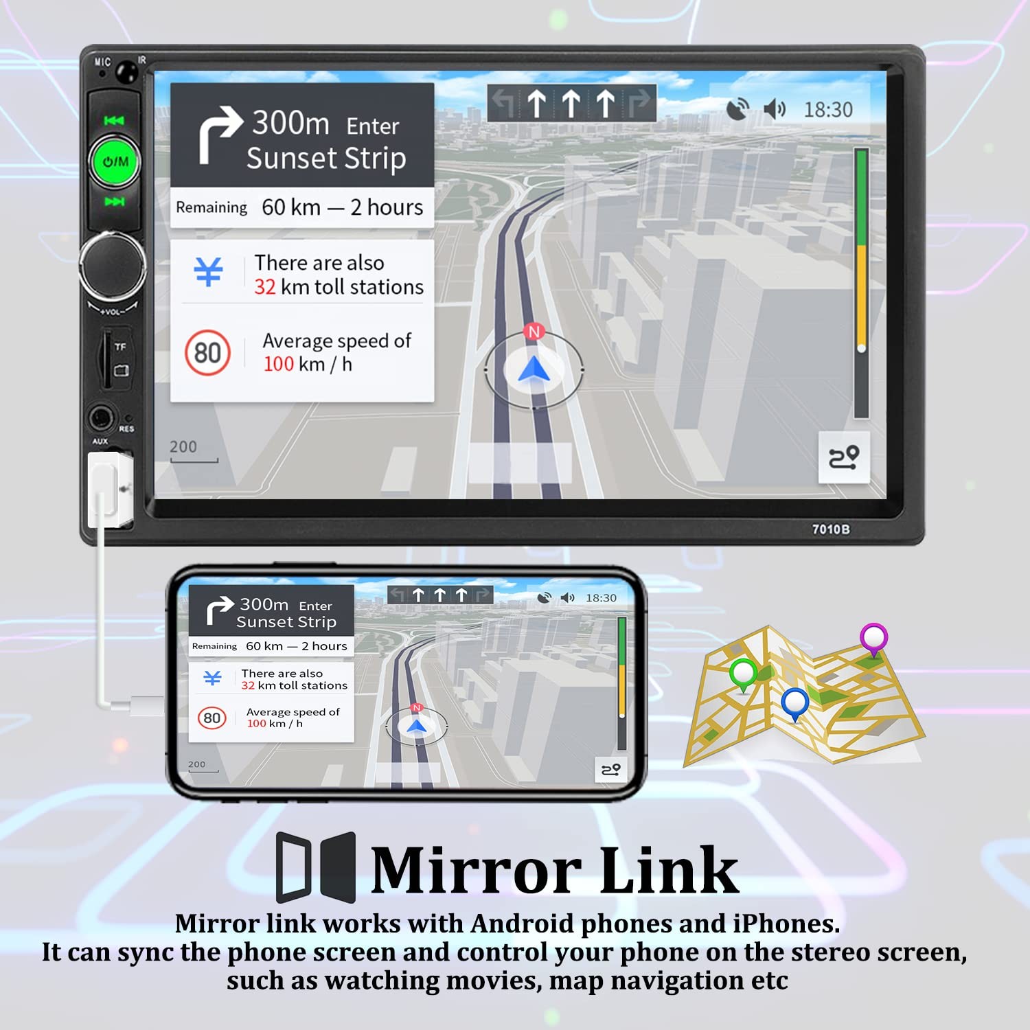 Car Stereo Double Din Bluetooth Radio 7 Inch MP5 Player HD Touch black