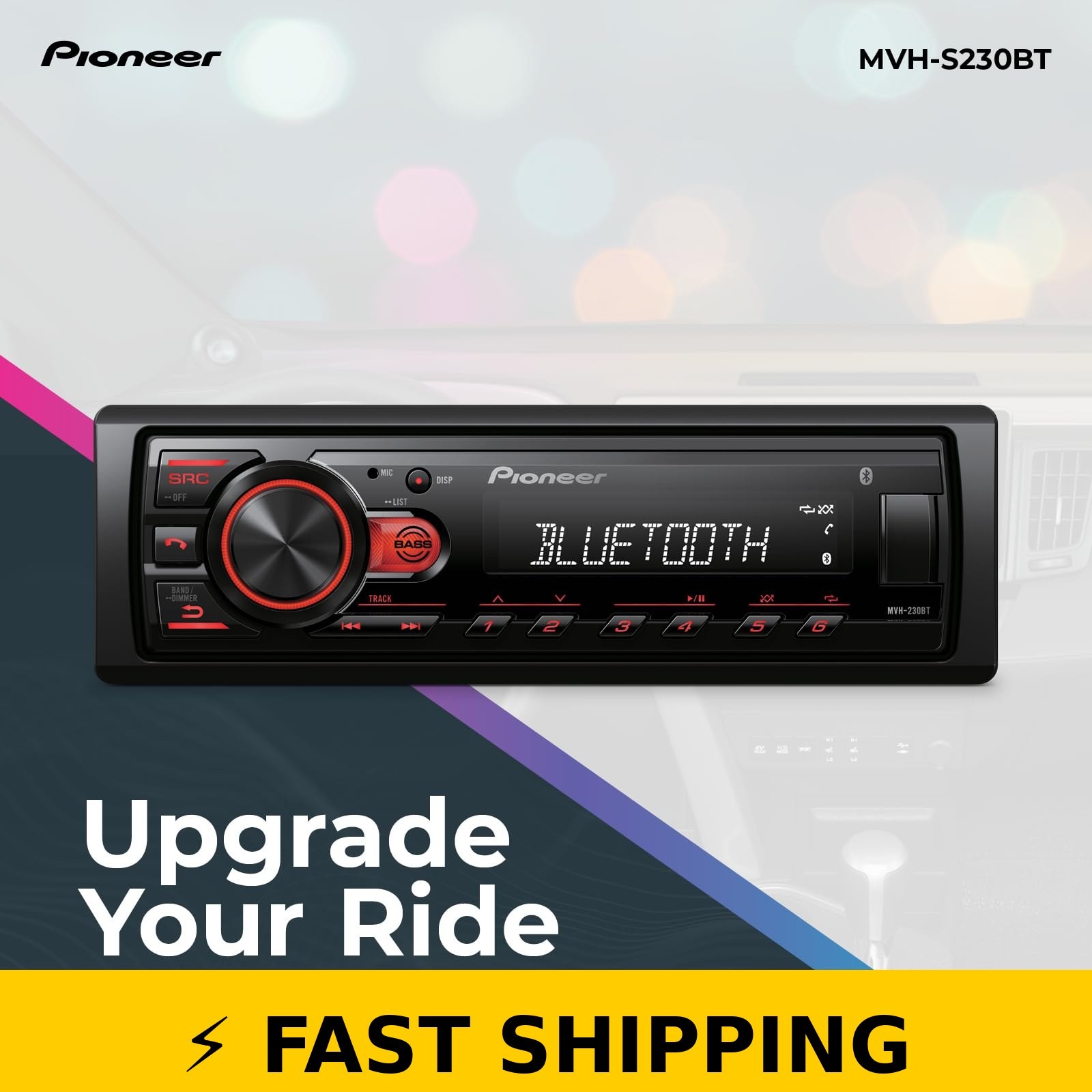 Pioneer MVH-S230BT Bluetooth Media Receiver – USB, 50W x 4 Output