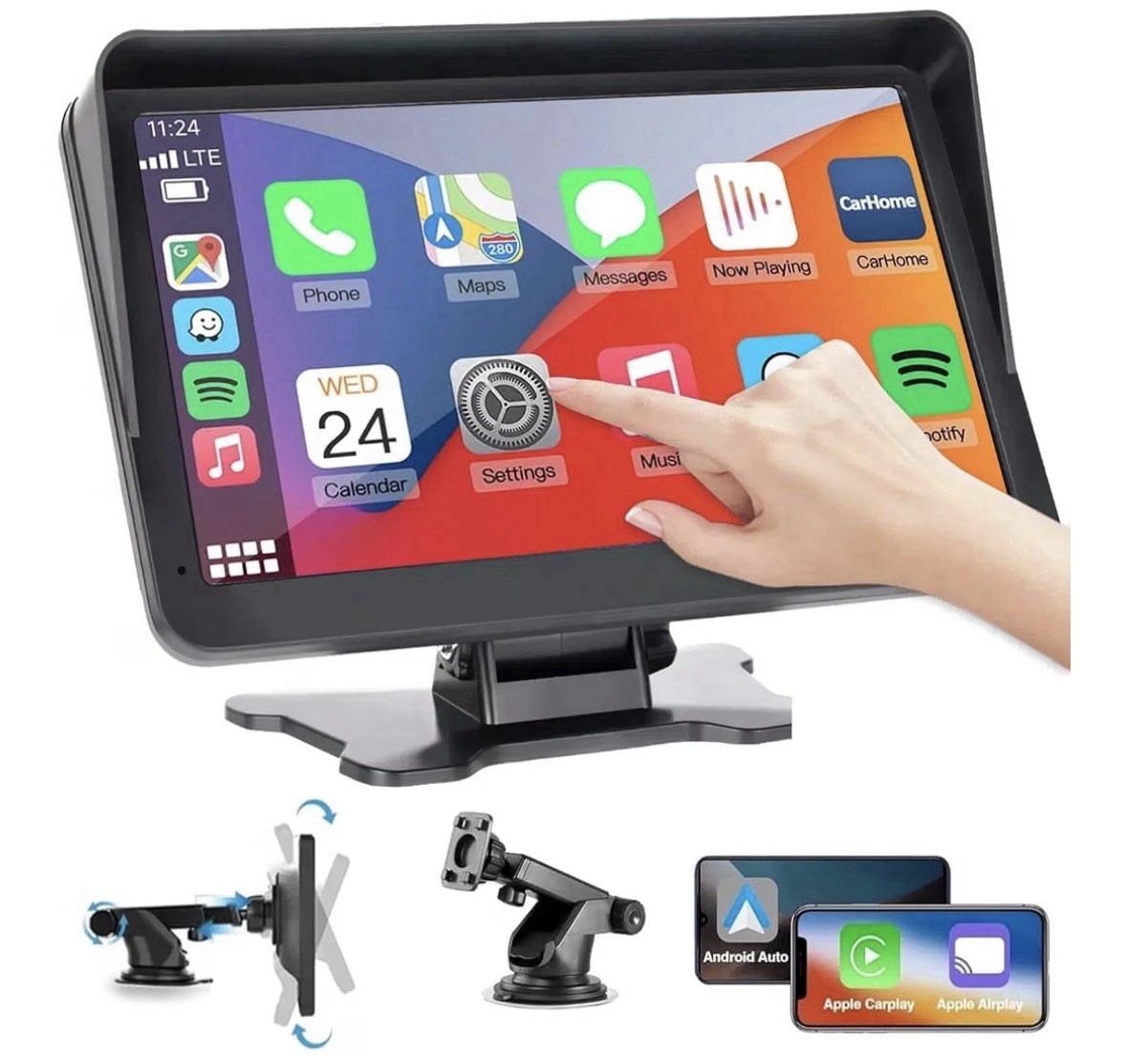 Wireless Apple Carplay Screen for Car,7″ HD Portable Car Stereo Touchscreen