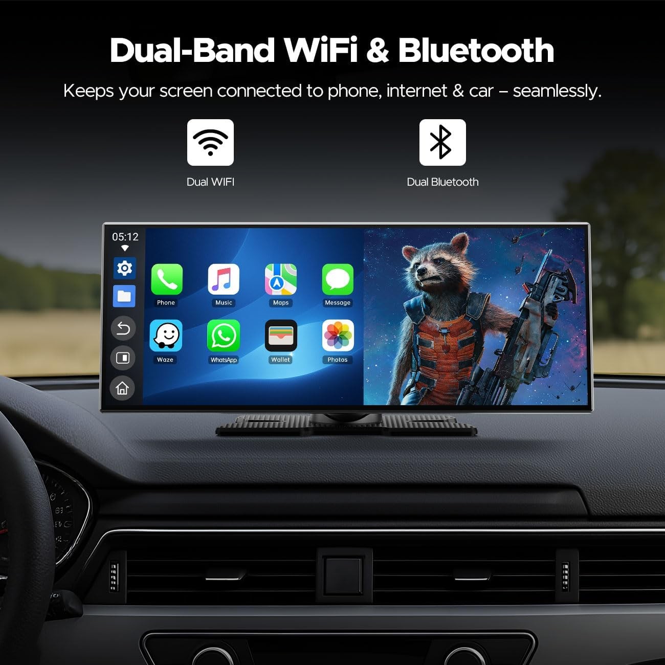 3in1 10.25″ Portable Wireless CarPlay Car Stereo Radio w/Net-flix YouTube AI Box