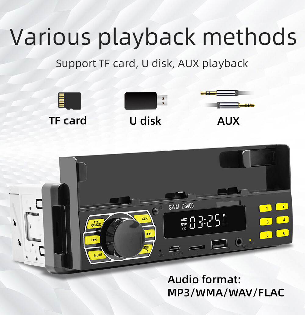 Single 1 Din Car Radio MP3 Player Bluetooth FM AUX USB Stereo With Phone Holder