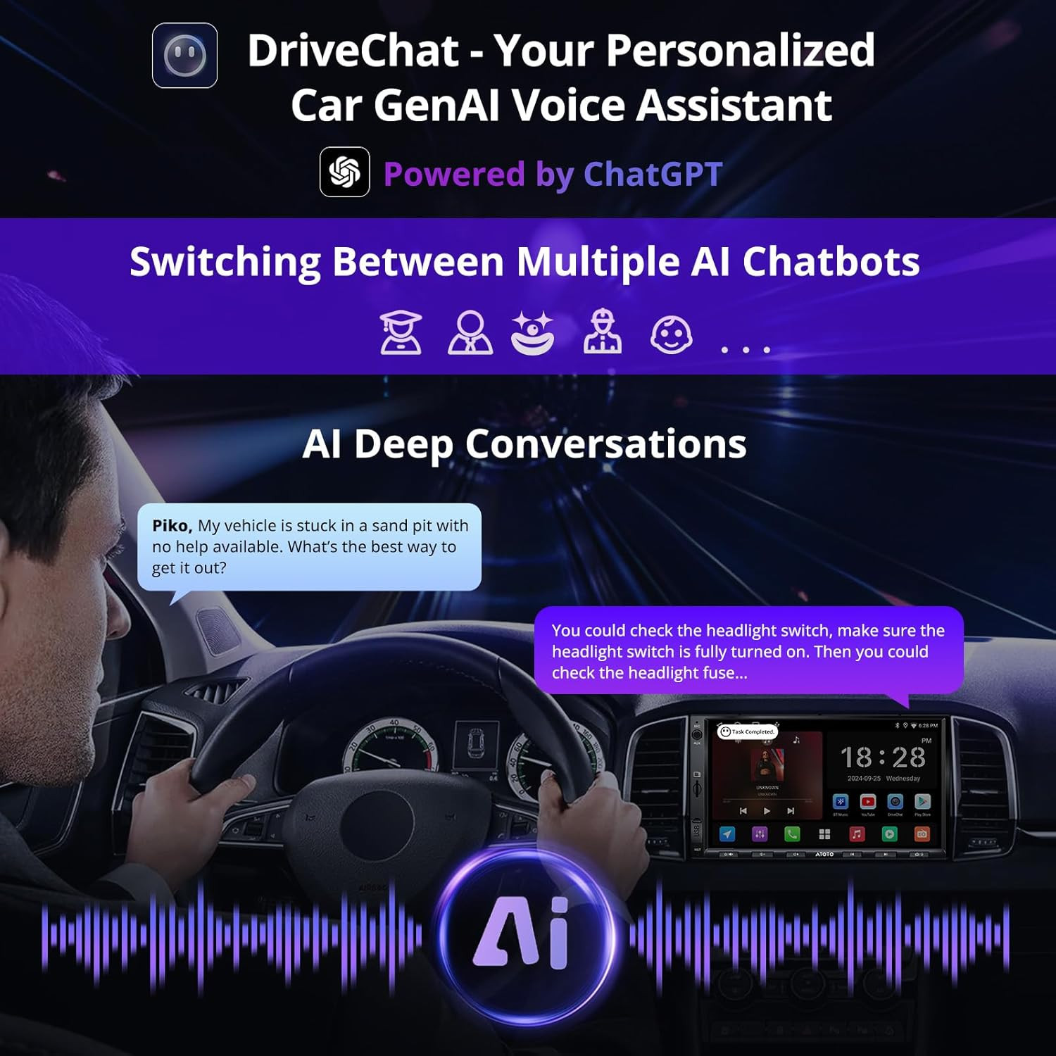 A5L 7 Inch Android Double DIN Car Stereo, Wireless Carplay & Android Auto, Wi-Fi