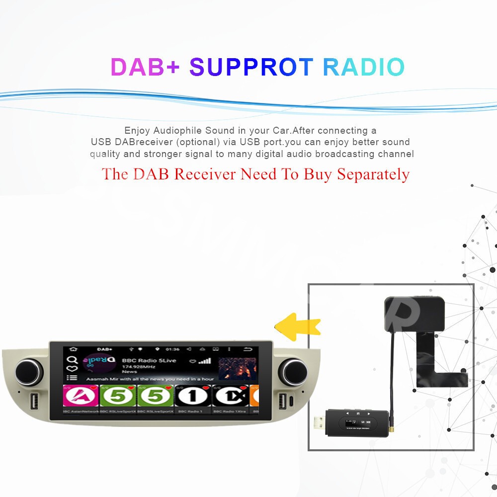 6.86in Car Radio Player WIFI Mirror Link For Carplay Fit For Fiat 500 2007-2015
