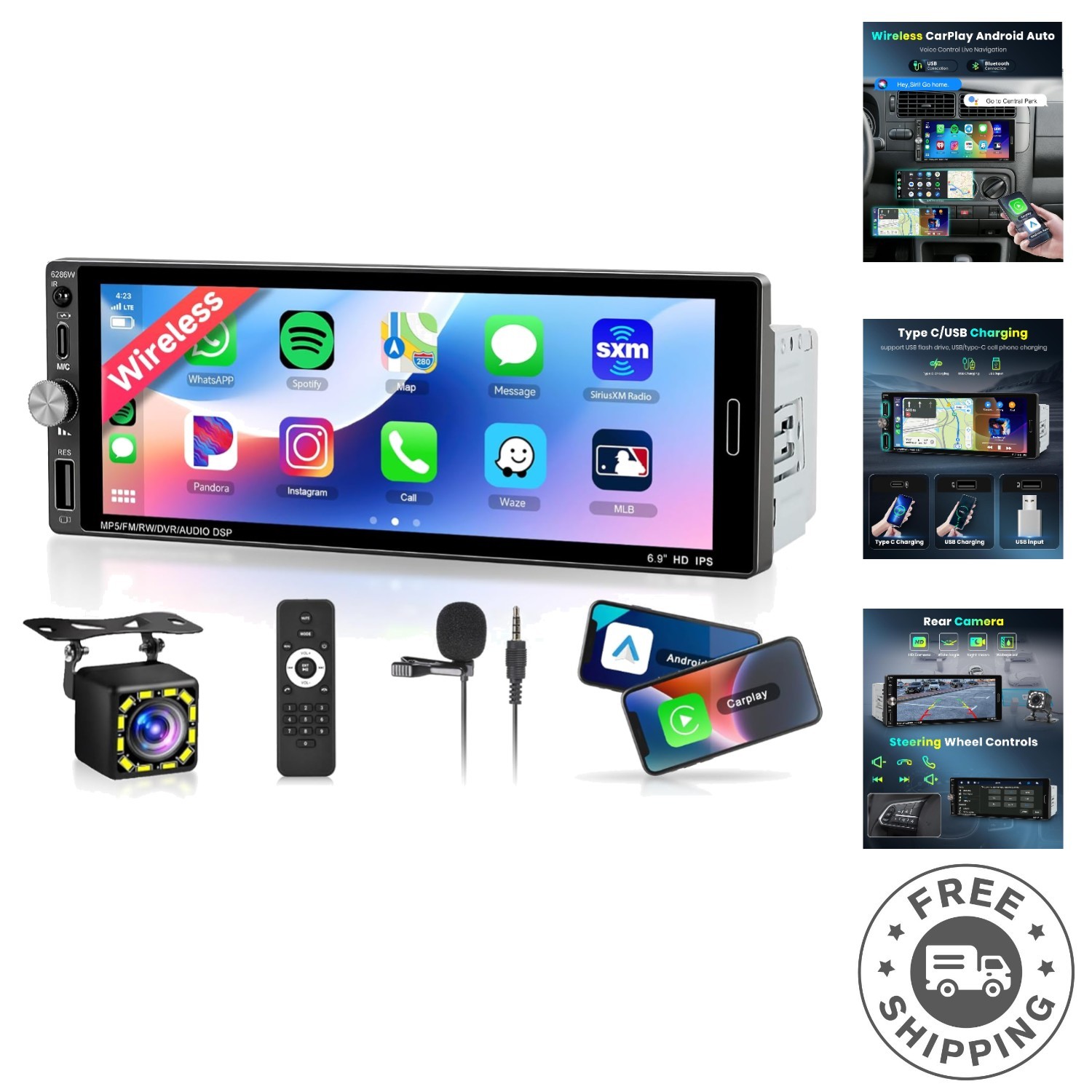 Bluetooth 5.2 Single Din Car Radio: Android Auto, Wireless Carplay & RCA Output