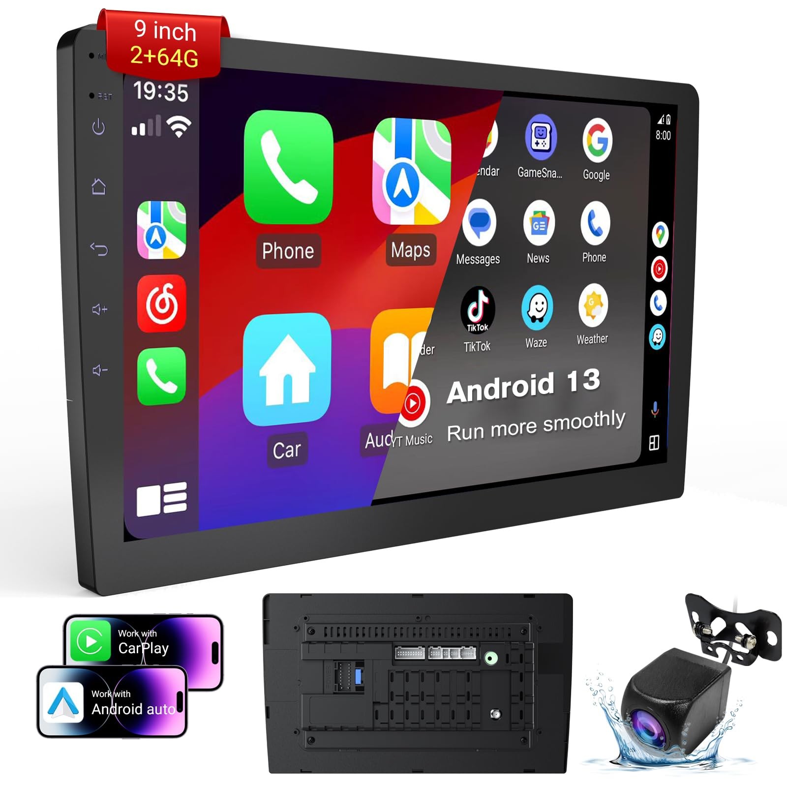 Haudio 9″ Double Din Car Stereo with Wireless Apple CarPlay & Android Auto | …
