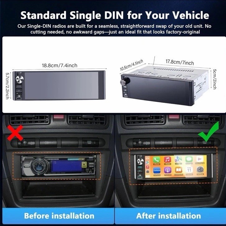 LSLYA Single Din Car Stereo Touchscreen Wireless Apple CarPlay Android Camera