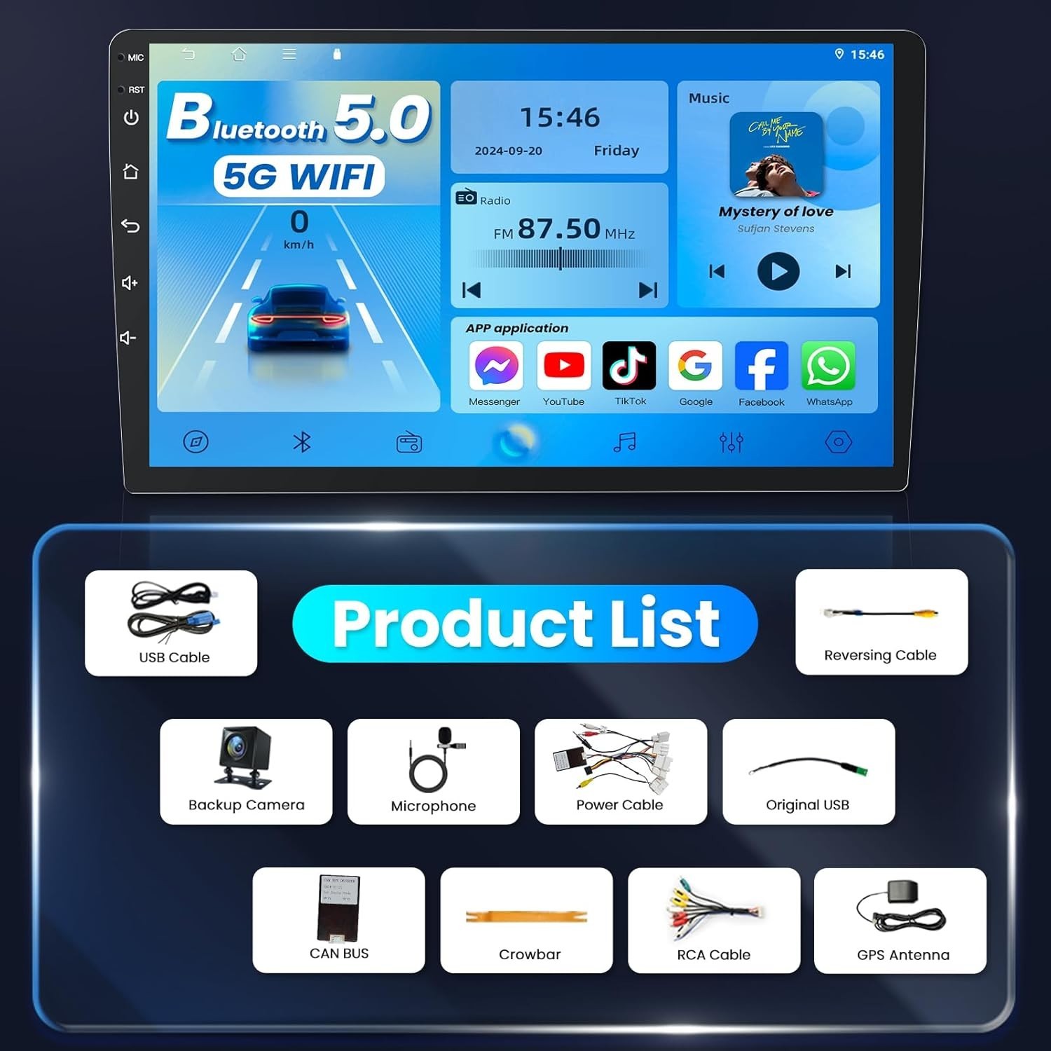 Radio Carplay For 2008-2013 Toyota Highlander EQ Cam FM RDS Backup Cam Head Unit