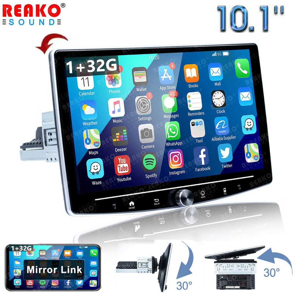 Single 1 DIN Rotatable 10.1” Android 12 Touch Screen Car Stereo Radio GPS Wifi