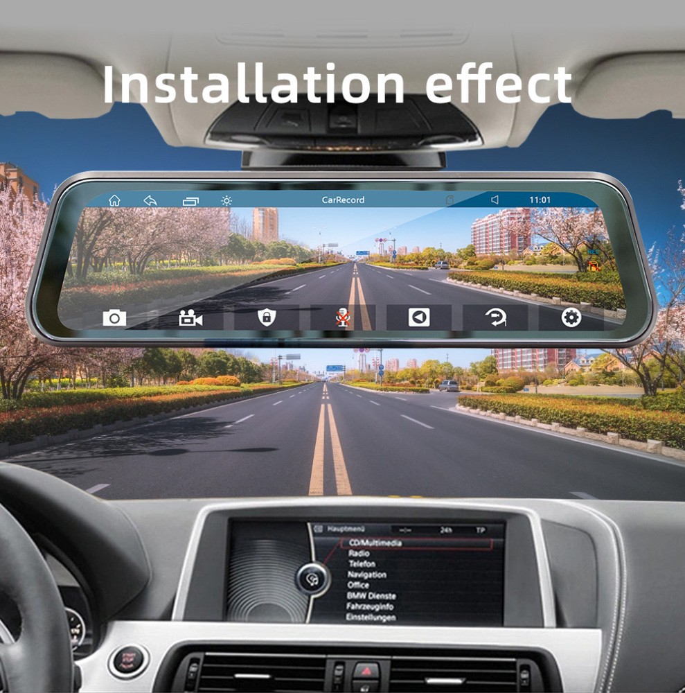 Apple CarPlay Car Rearview Mirror DVR Driving Recorder 9.36in AUX/BT/FM/TF Cam