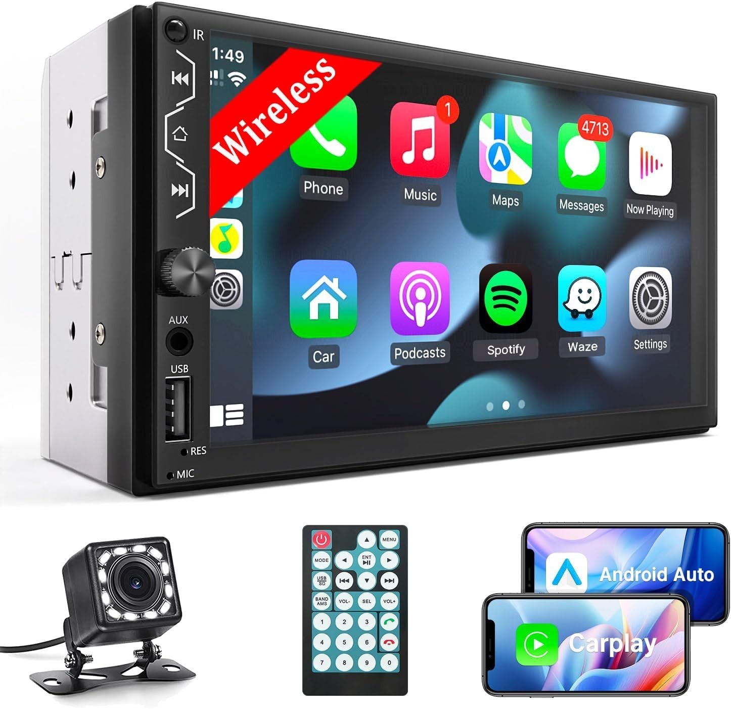 Double Din Car Stereo with Wireless Carplay and Wireless Android Auto,7 Inch …